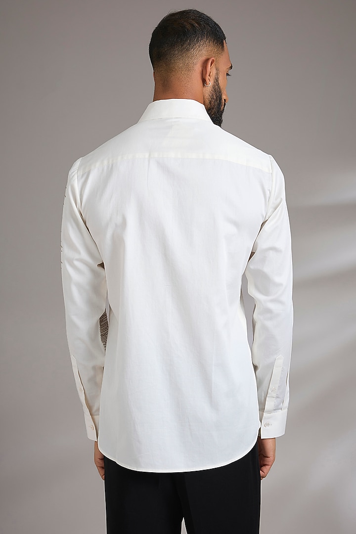 Ivory Cotton Satin Embroidered Wedding Shirt by Countrymade at Pernia's Pop Up Shop