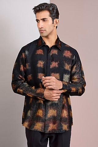Multi-Colored Cotton Satin Shirt by Countrymade