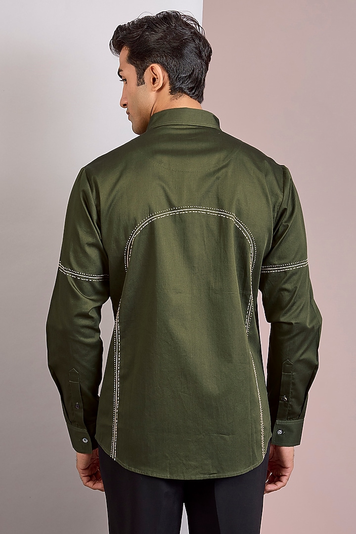 Dark Olive Cotton Satin Party Wear Shirt by Countrymade at Pernia's Pop Up Shop