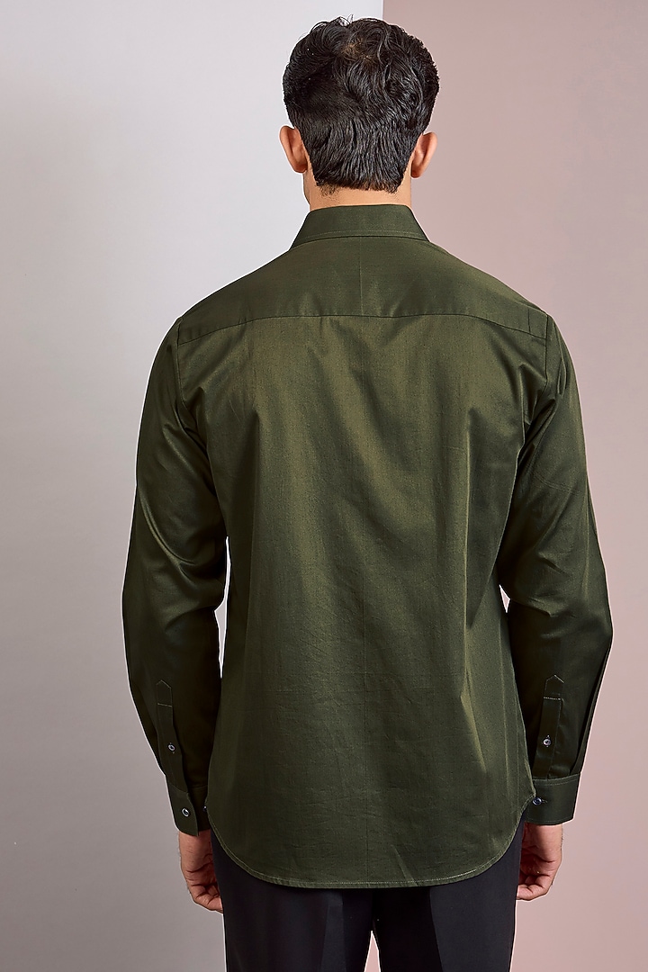Dark Olive Cotton Satin Party Wear Shirt by Countrymade at Pernia's Pop Up Shop
