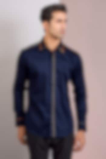 Navy Cotton Satin Wedding Shirt by Countrymade at Pernia's Pop Up Shop