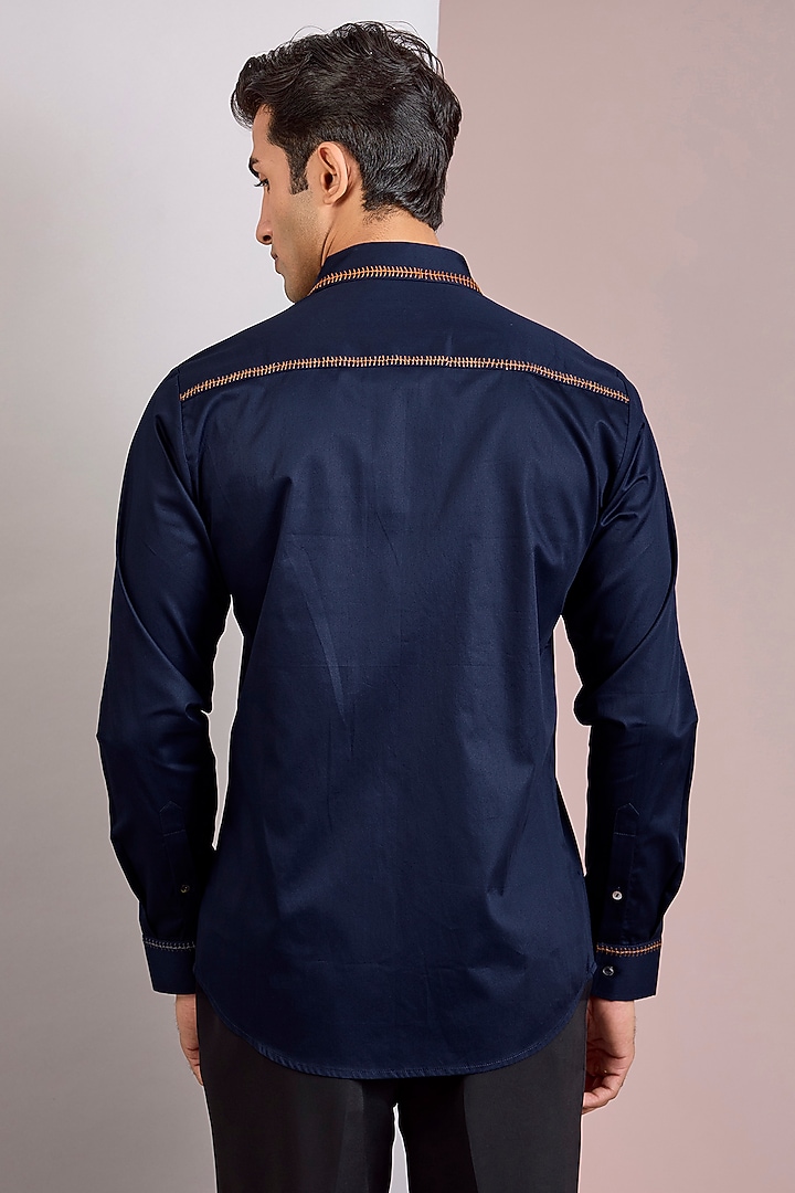 Navy Cotton Satin Wedding Shirt by Countrymade at Pernia's Pop Up Shop