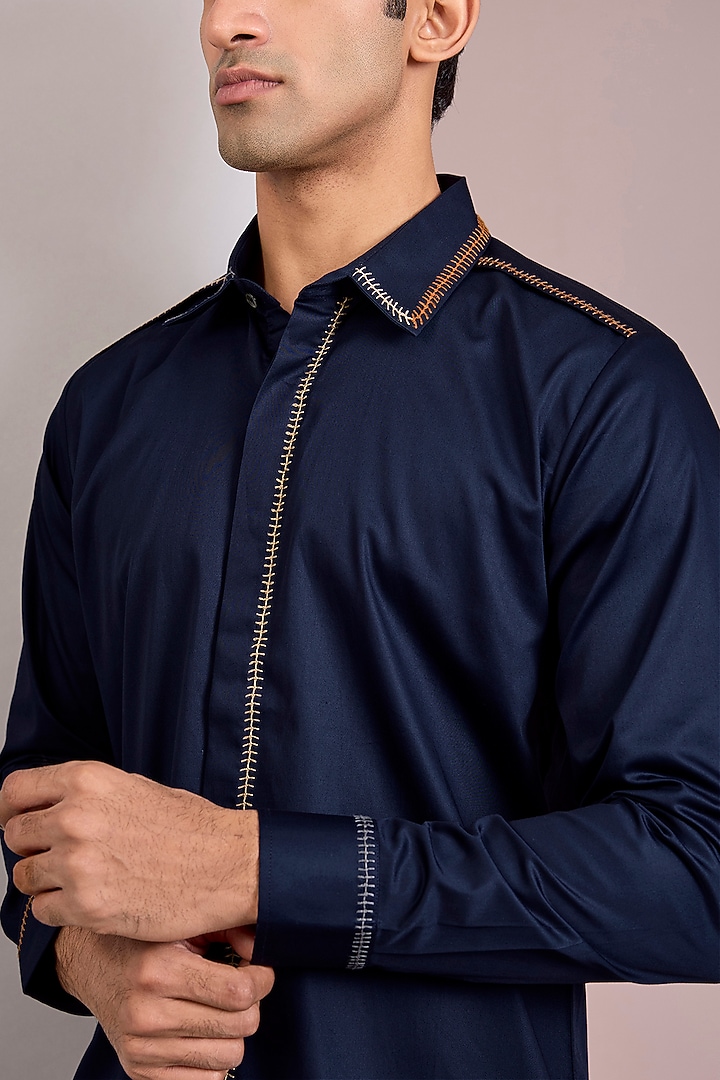 Navy Cotton Satin Wedding Shirt by Countrymade at Pernia's Pop Up Shop