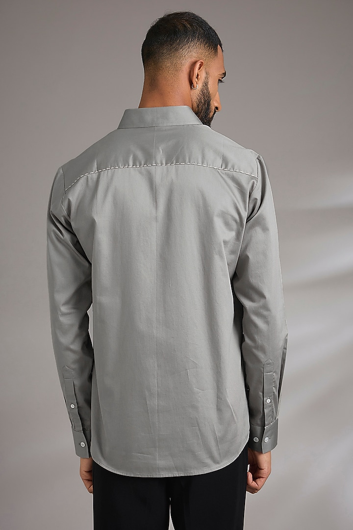 Light Olive Cotton Satin Embroidered Wedding Shirt by Countrymade at Pernia's Pop Up Shop