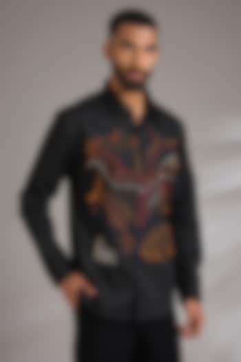 Black Cotton Satin Embroidered Party Wear Shirt by Countrymade at Pernia's Pop Up Shop