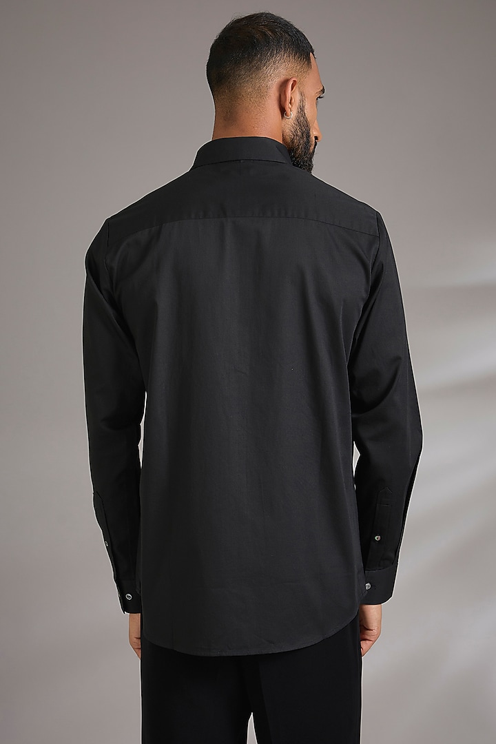 Black Cotton Satin Embroidered Party Wear Shirt by Countrymade at Pernia's Pop Up Shop