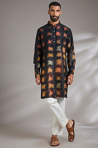 Multi-Colored Spun Silk Printed Kurta by Countrymade