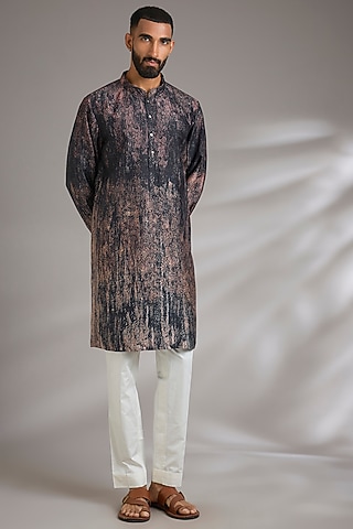 Multi-Colored Spun Silk Printed Kurta by Countrymade