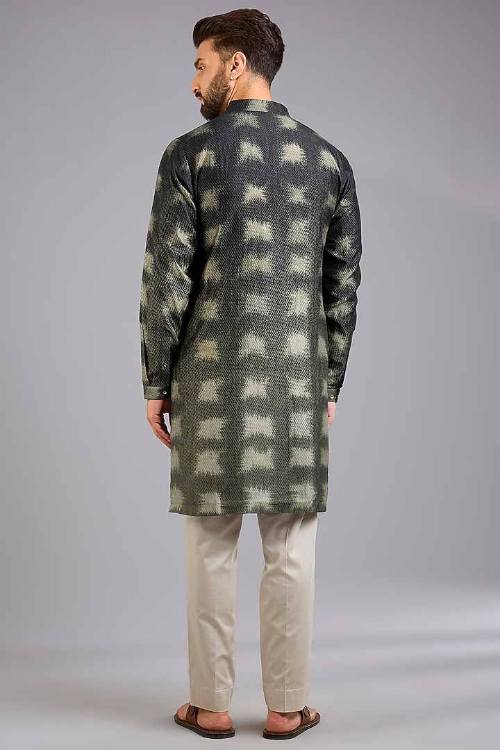 Olive Green Dupion Silk Printed Kurta by Countrymade at Pernia's Pop Up Shop