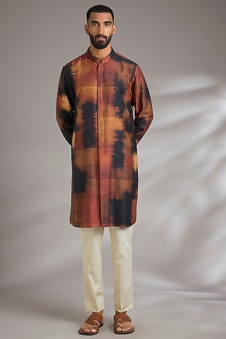 Multi-Colored Spun Silk Printed Kurta by Countrymade