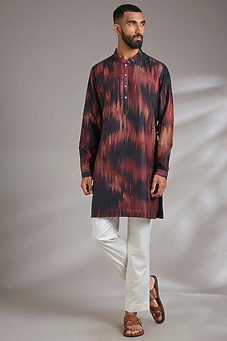 Multi-Colored Spun Silk Printed Kurta by Countrymade