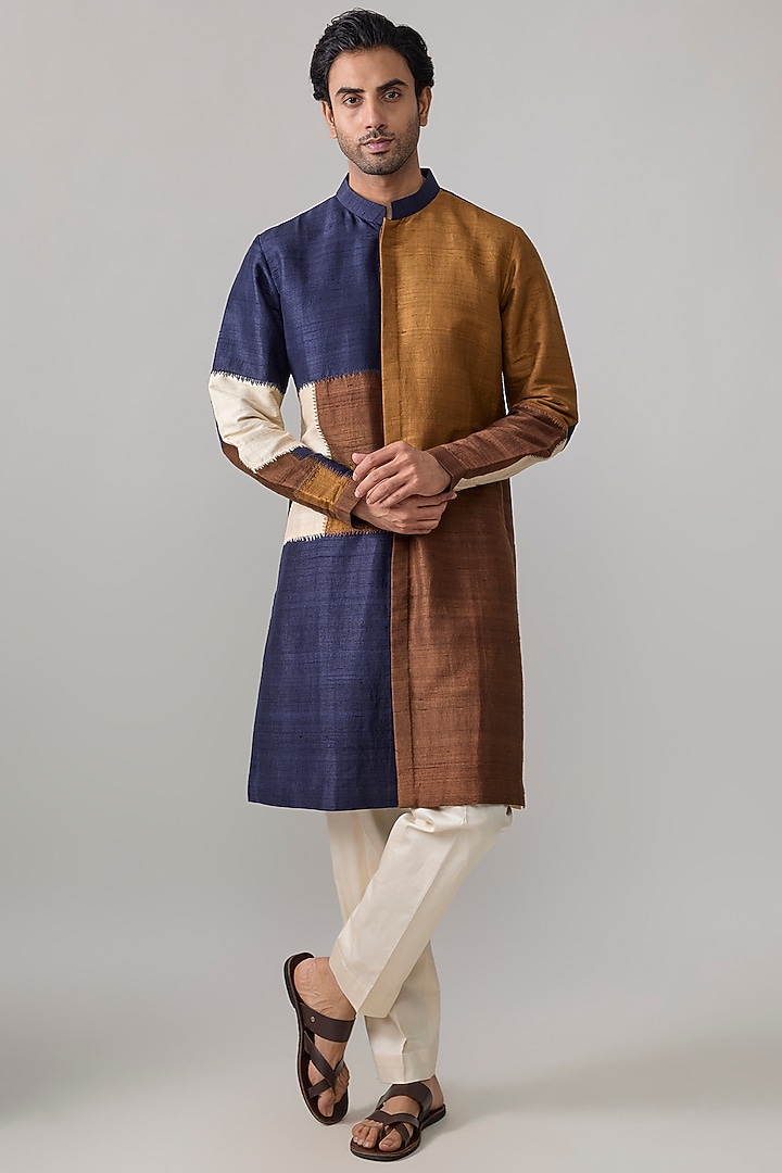 Multi-Colored Dupion Silk Kurta Set by Countrymade at Pernia's Pop Up Shop
