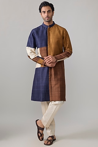Multi-Colored Dupion Silk Kurta Set by Countrymade
