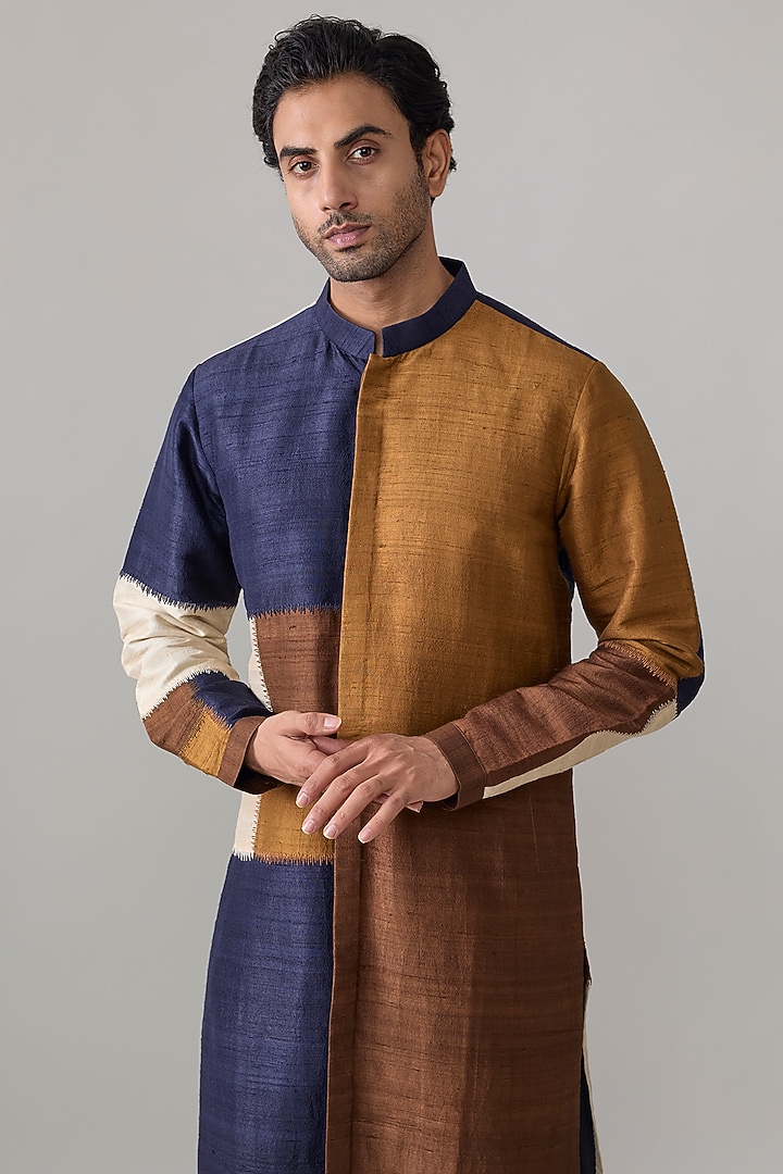 Multi-Colored Dupion Silk Kurta Set by Countrymade at Pernia's Pop Up Shop
