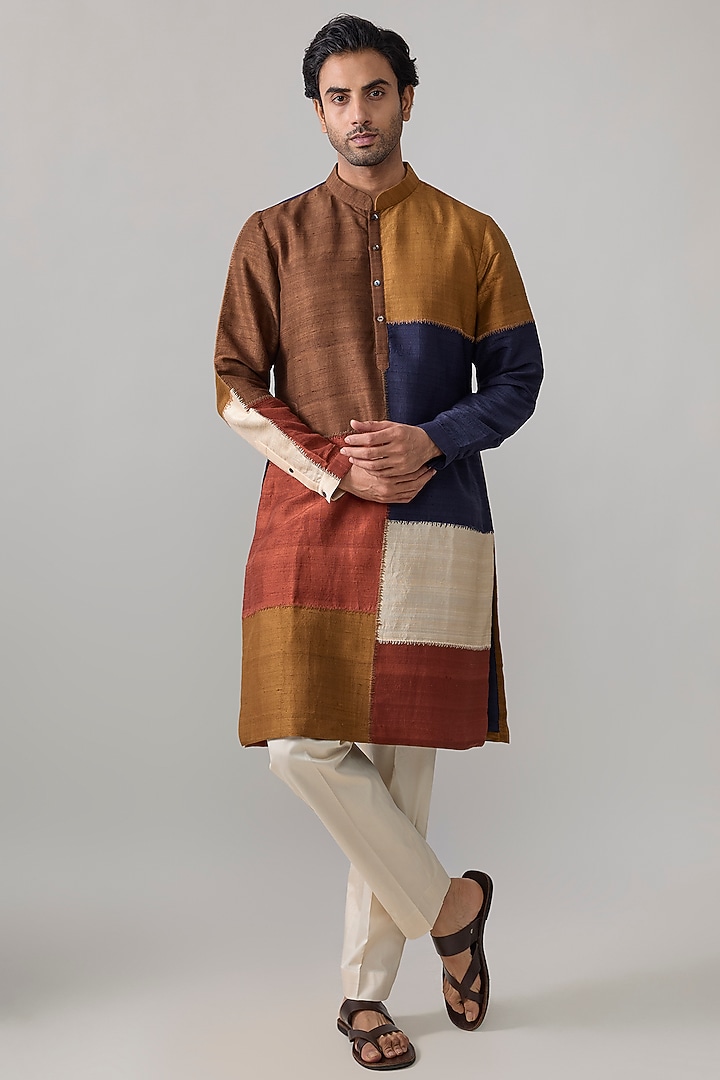 Multi-Colored Dupion Silk Kurta Set by Countrymade at Pernia's Pop Up Shop