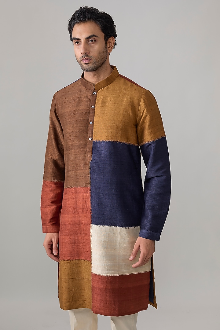 Multi-Colored Dupion Silk Kurta Set by Countrymade at Pernia's Pop Up Shop