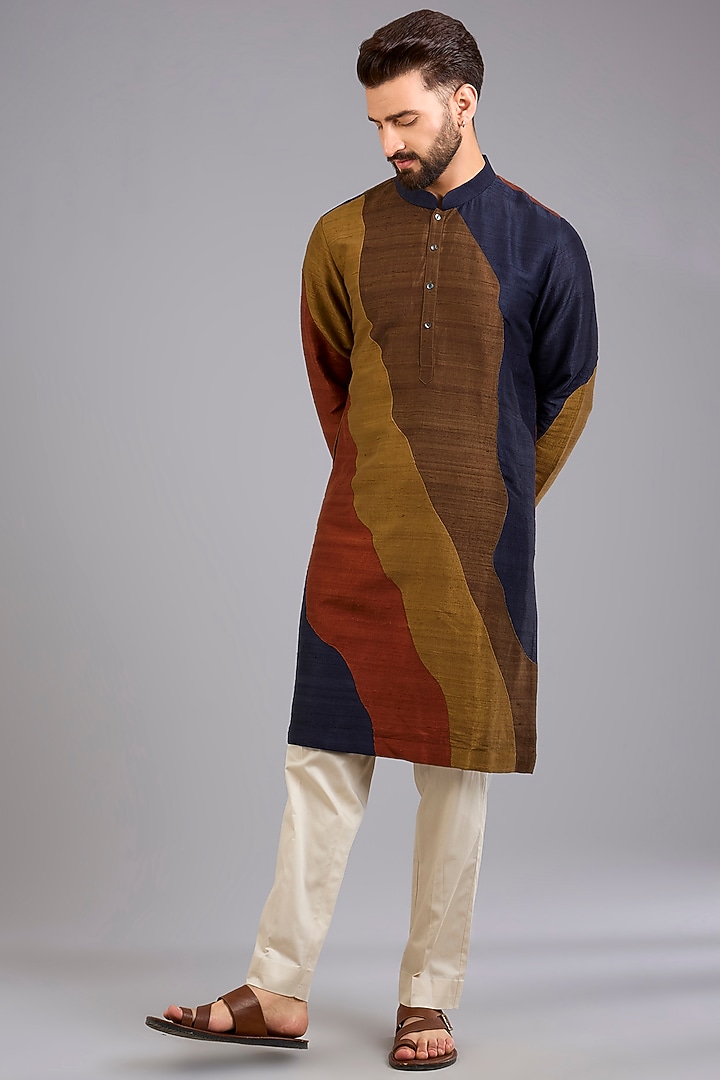 Multi-Colored Dupion Silk Printed Kurta Set by Countrymade at Pernia's Pop Up Shop