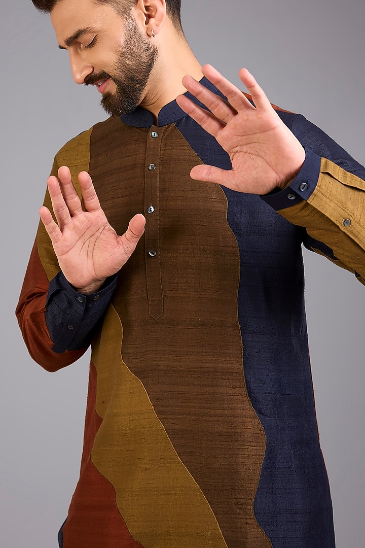 Multi-Colored Dupion Silk Printed Kurta Set by Countrymade at Pernia's Pop Up Shop