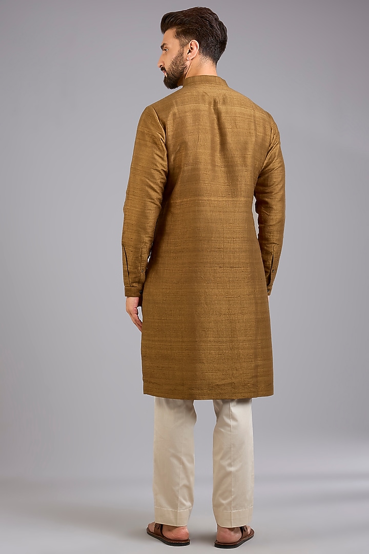 Mustard Dupion Silk Printed Kurta Set by Countrymade at Pernia's Pop Up Shop