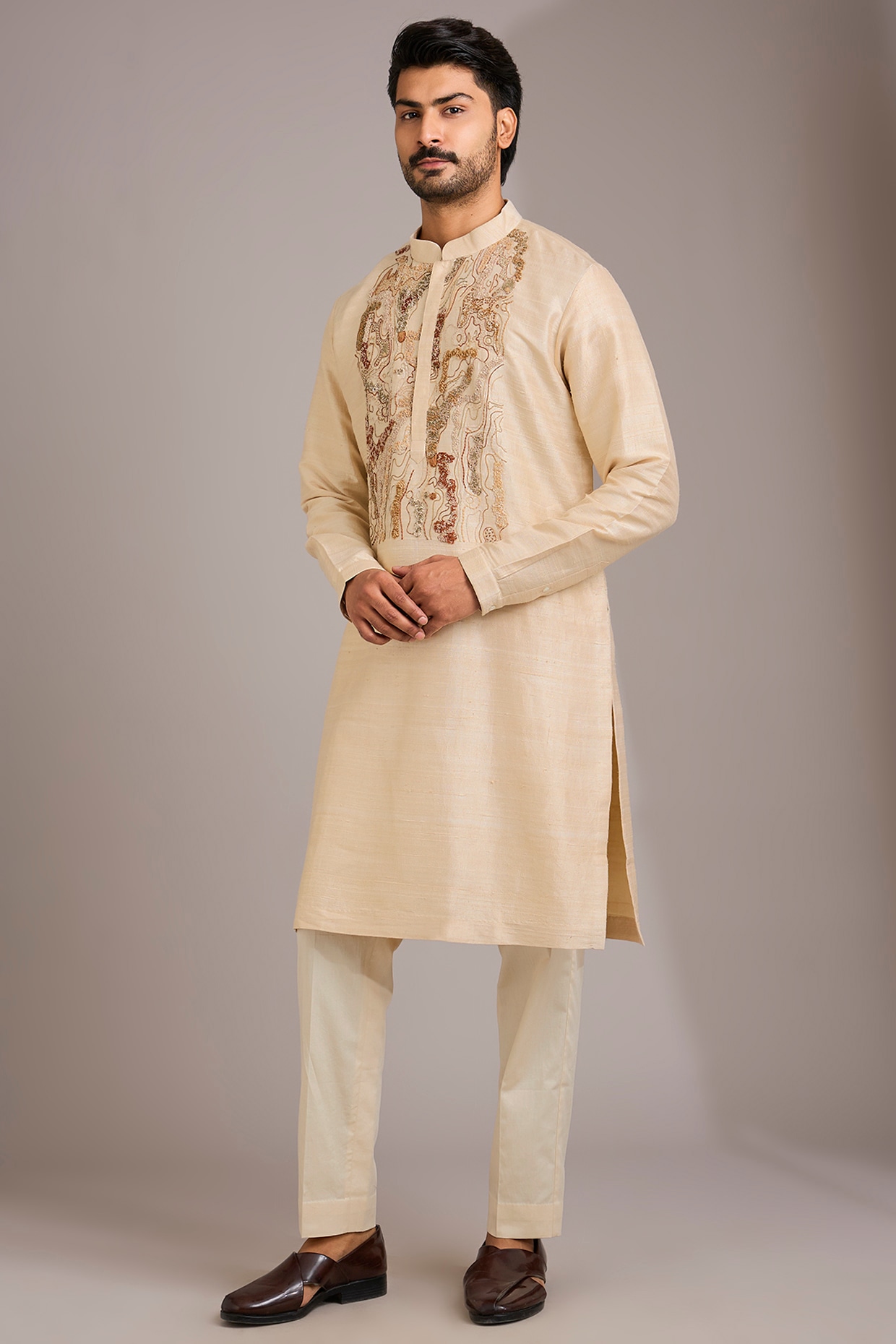 Countrymade Ivory Silk Kurta Set
