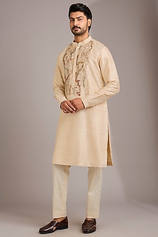 Ivory Silk Kurta Set by Countrymade