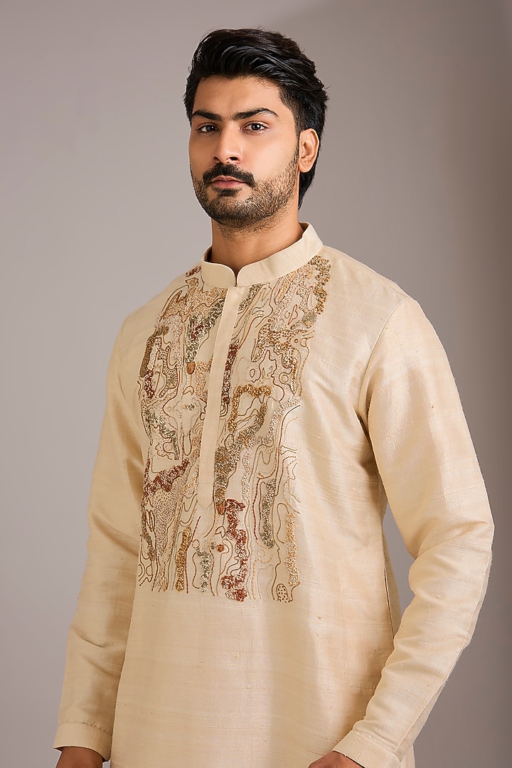 Ivory Silk Kurta Set by Countrymade at Pernia's Pop Up Shop