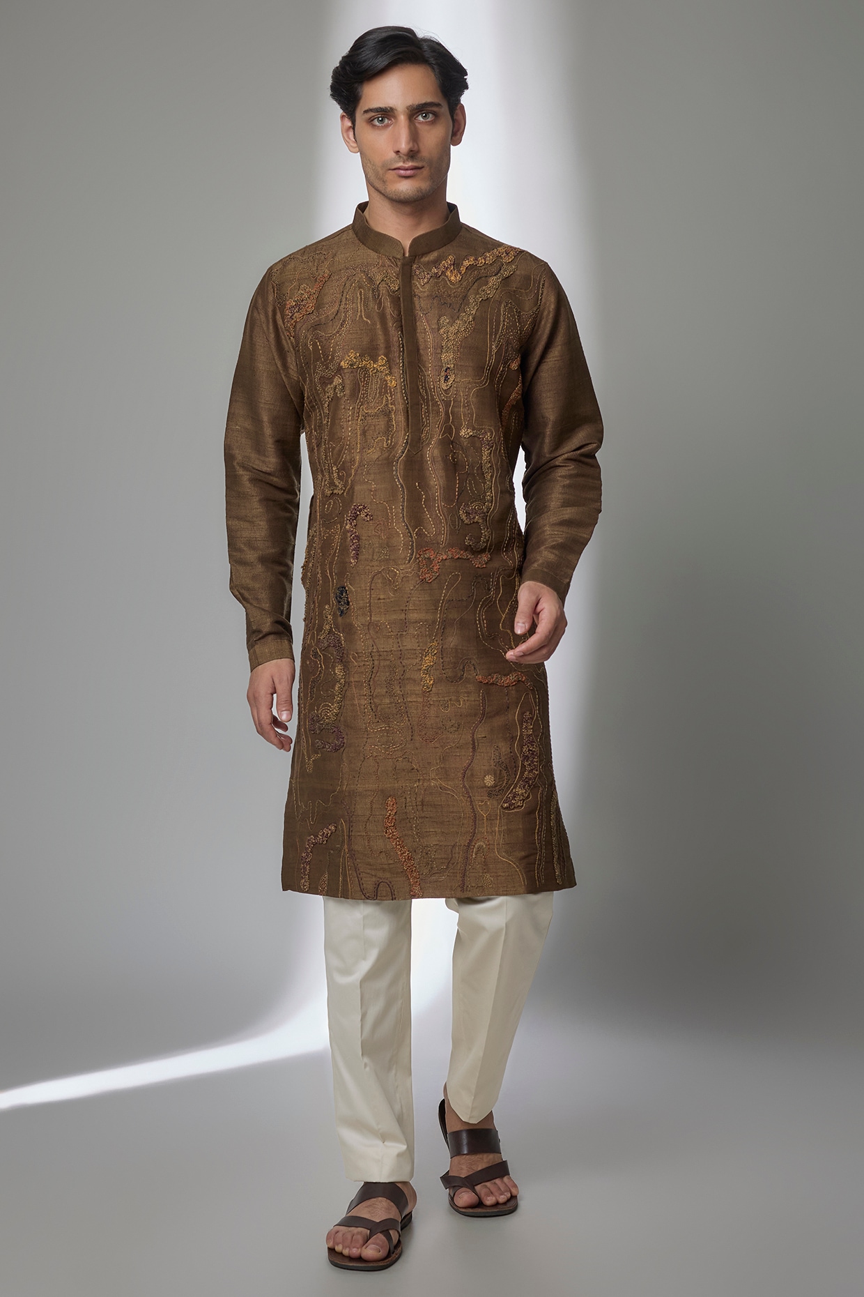 Countrymade Brown Silk Kurta Set