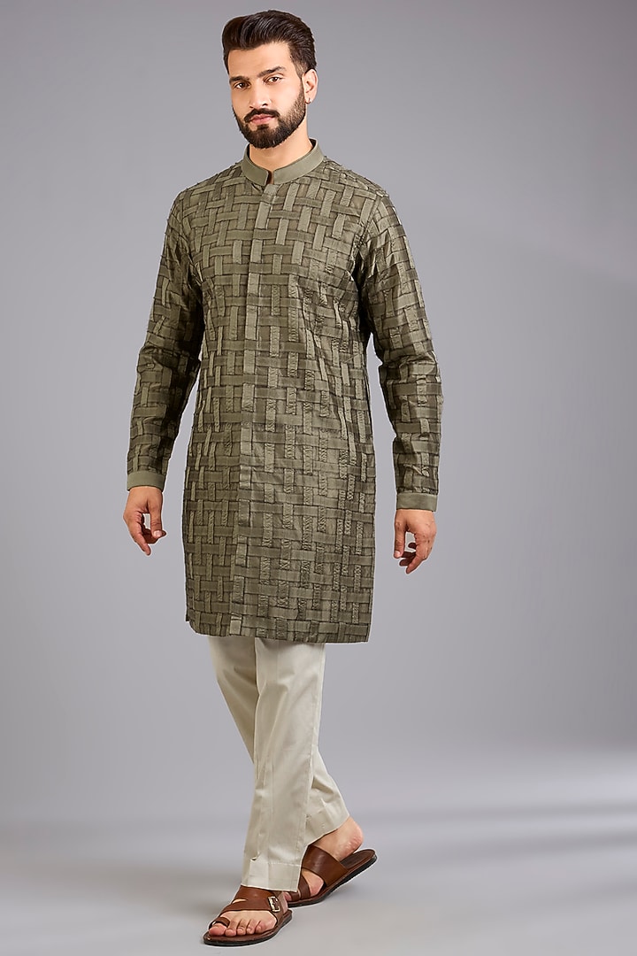 Olive Chanderi Kurta Set by Countrymade at Pernia's Pop Up Shop