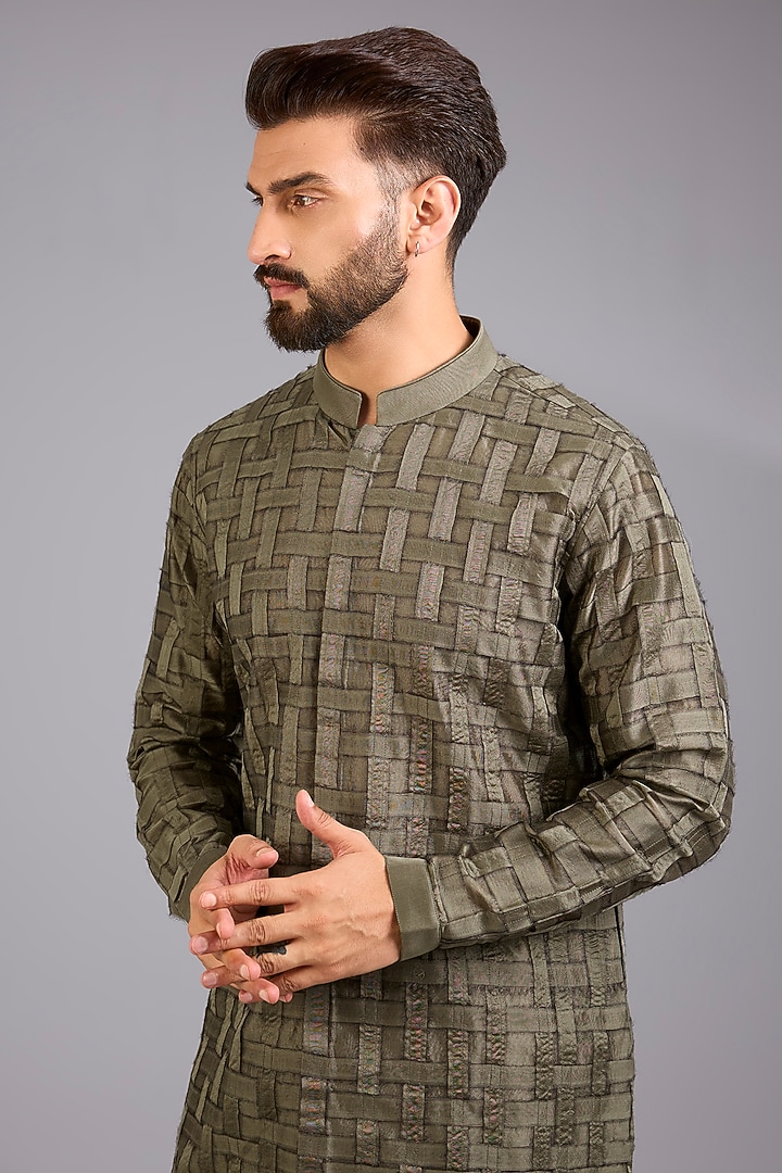 Olive Chanderi Kurta Set by Countrymade at Pernia's Pop Up Shop