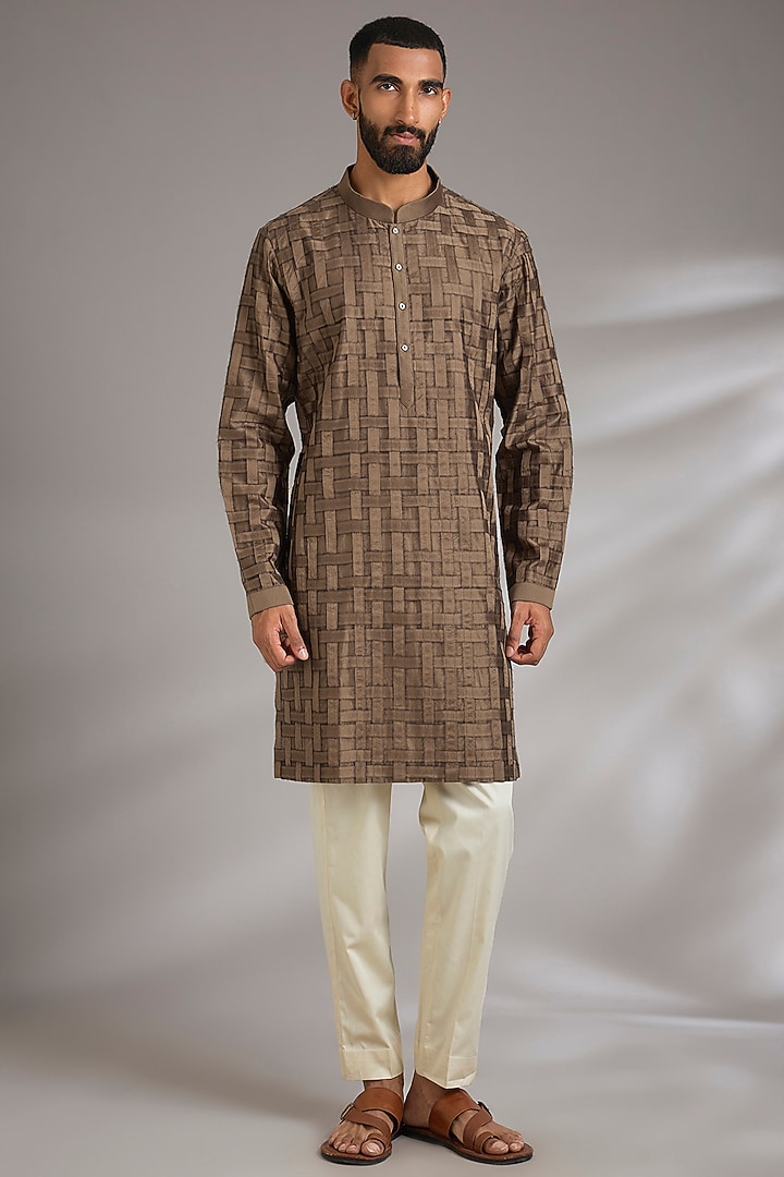 Brown Chanderi Silk Kurta Set by Countrymade at Pernia's Pop Up Shop