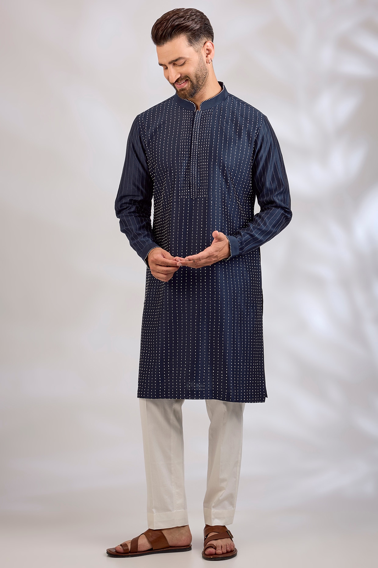 Countrymade Navy Chanderi Kurta Set