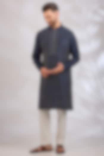 Navy Chanderi Kurta Set by Countrymade at Pernia's Pop Up Shop