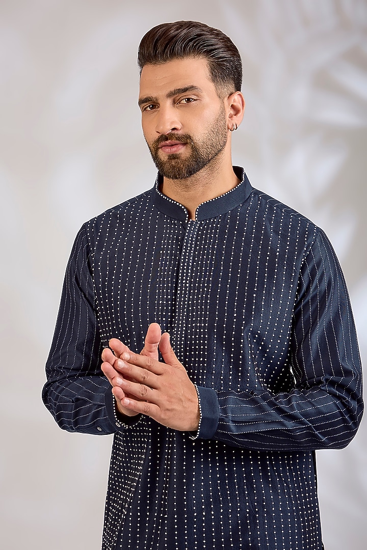 Navy Chanderi Kurta Set by Countrymade at Pernia's Pop Up Shop