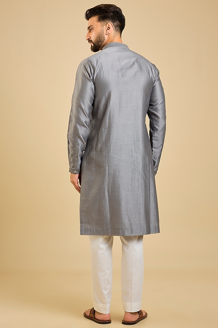 Grey Chanderi Embroidered Kurta Set by Countrymade at Pernia's Pop Up Shop