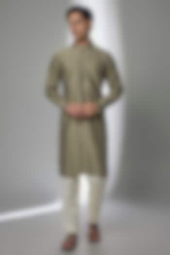 Light Olive Silk Kurta Set by Countrymade at Pernia's Pop Up Shop