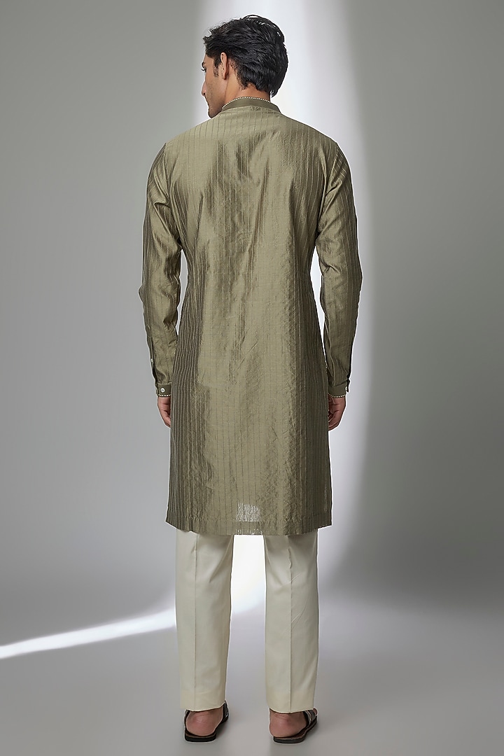 Light Olive Silk Kurta Set by Countrymade at Pernia's Pop Up Shop