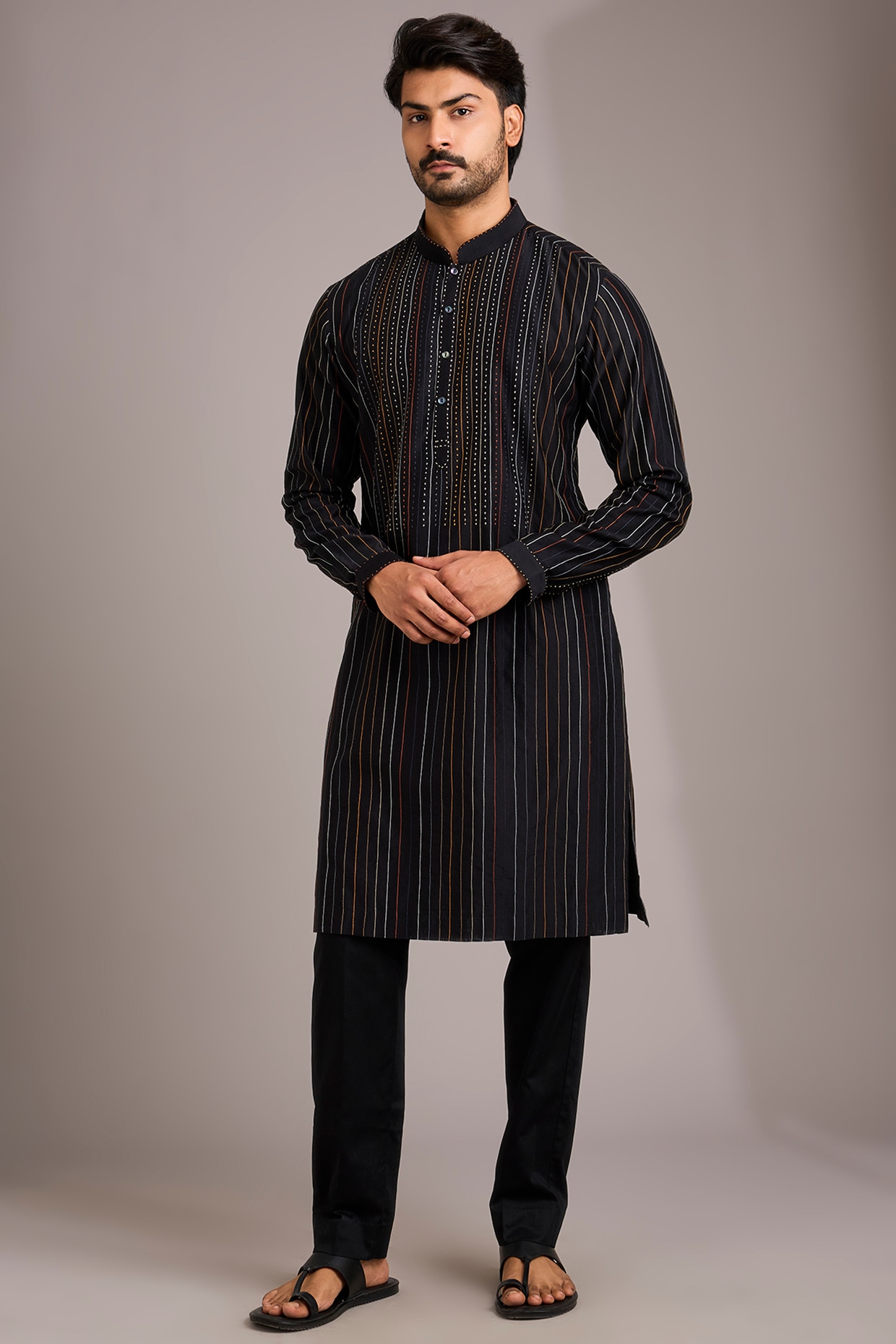 Countrymade Black Silk Kurta Set