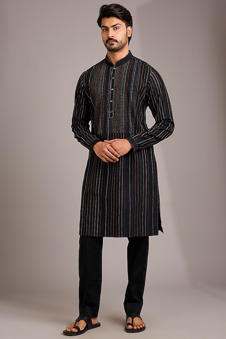 Black Silk Kurta Set by Countrymade at Pernia's Pop Up Shop