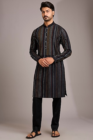 Black Silk Kurta Set by Countrymade