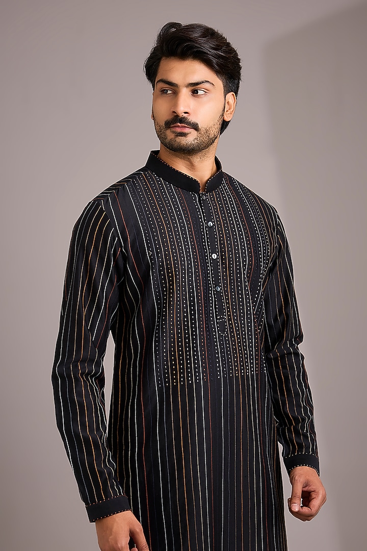 Black Silk Kurta Set by Countrymade at Pernia's Pop Up Shop