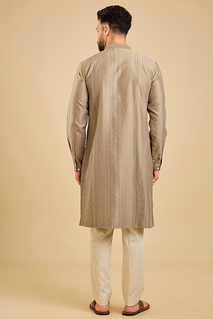 Beige Chanderi Embroidered Kurta Set by Countrymade at Pernia's Pop Up Shop