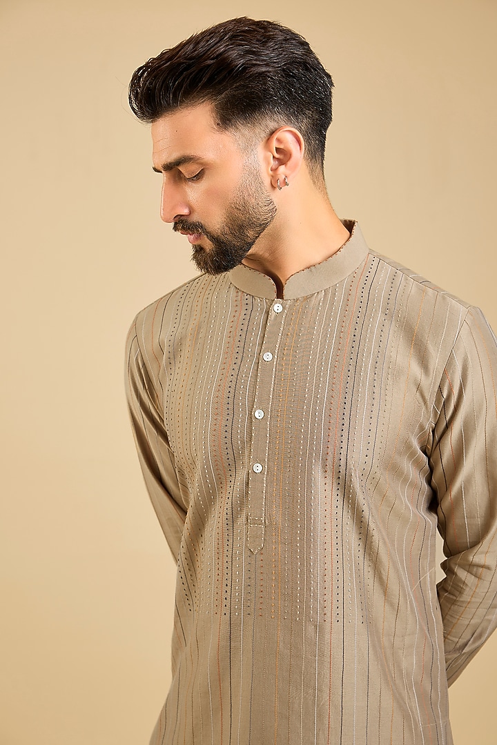 Beige Chanderi Embroidered Kurta Set by Countrymade at Pernia's Pop Up Shop