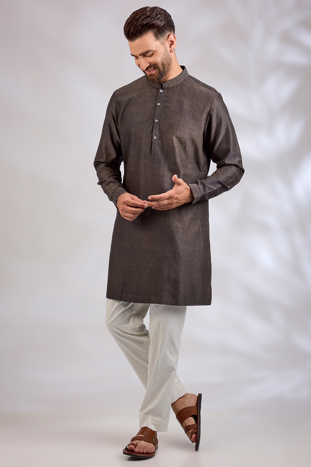 Countrymade Navy-Bronze Chanderi Kurta