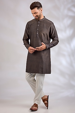 Navy-Bronze Chanderi Kurta by Countrymade