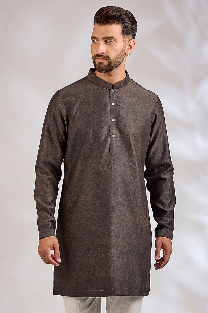 Navy-Bronze Chanderi Kurta by Countrymade at Pernia's Pop Up Shop