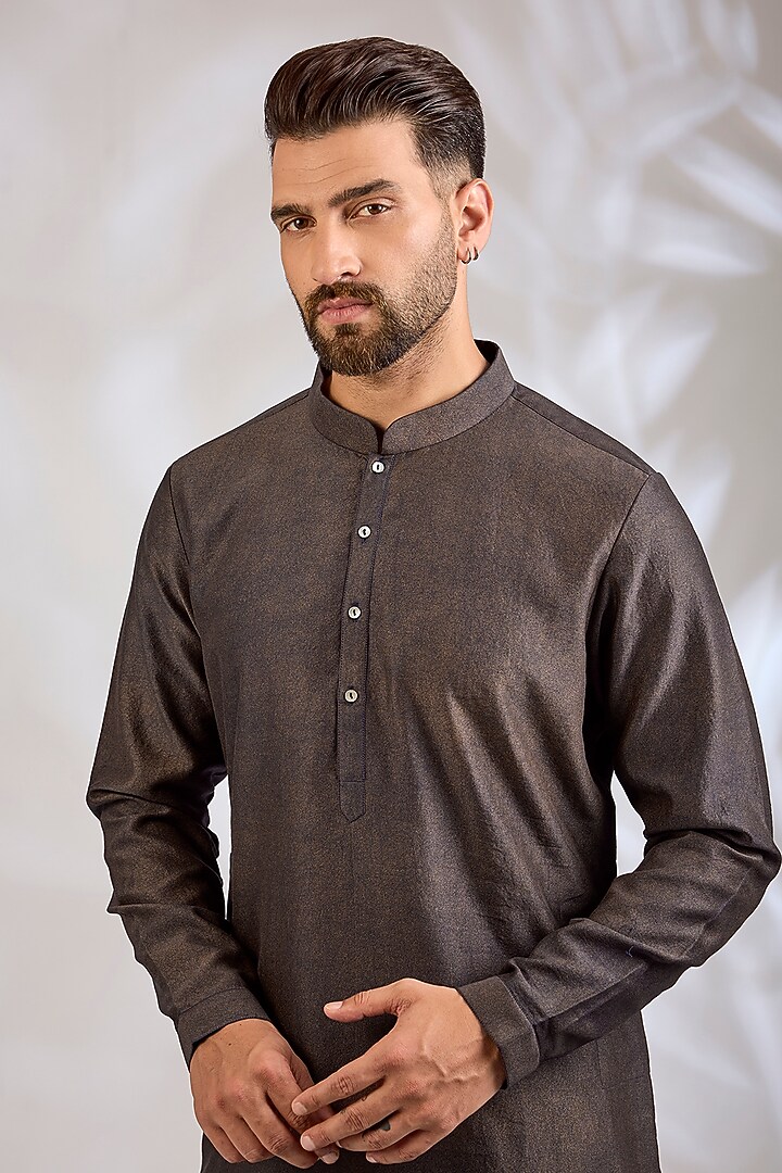 Navy-Bronze Chanderi Kurta by Countrymade at Pernia's Pop Up Shop