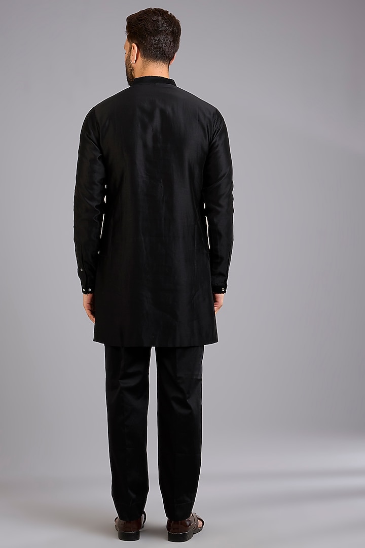 Black Dupion Silk Embroidered Bundi Jacket Set by Countrymade at Pernia's Pop Up Shop