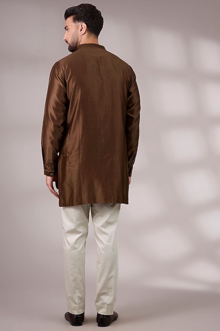 Brown Dupion Silk Embroidered Bundi Jacket Set by Countrymade at Pernia's Pop Up Shop