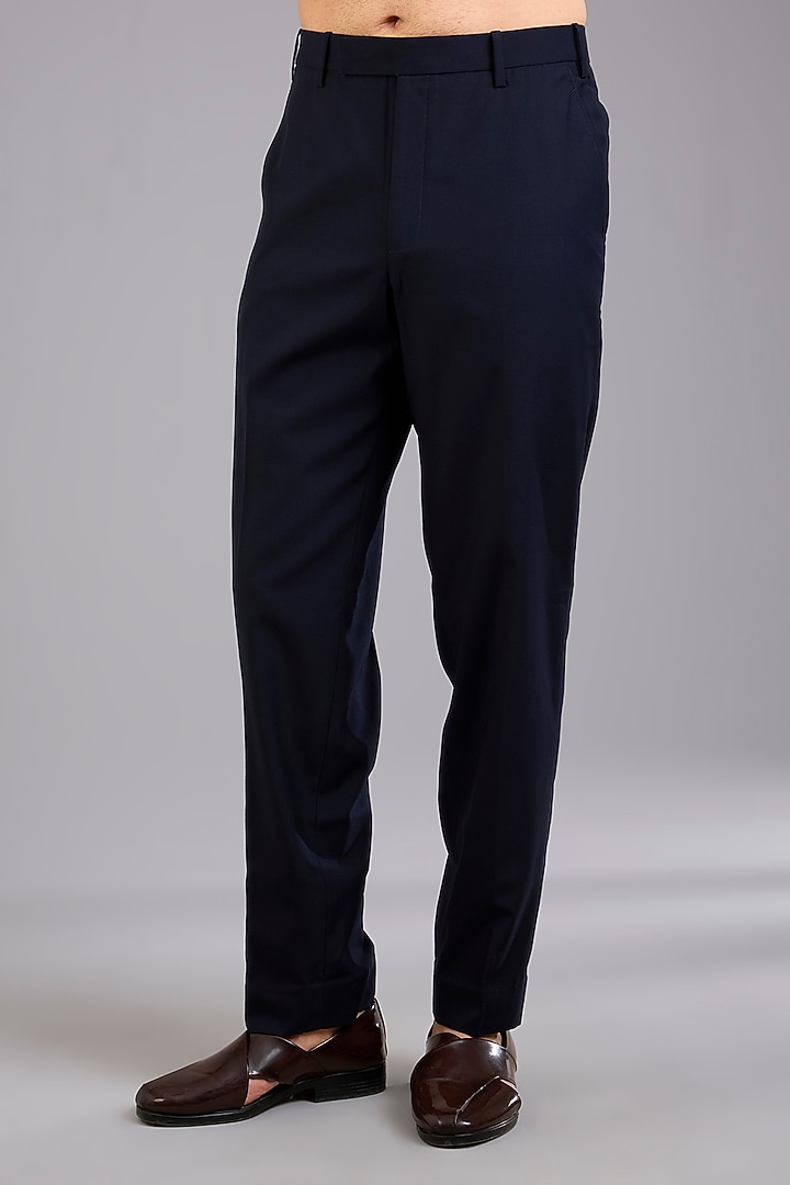 Navy Blue Dupion Silk Wedding Bandhgala Set by Countrymade at Pernia's Pop Up Shop