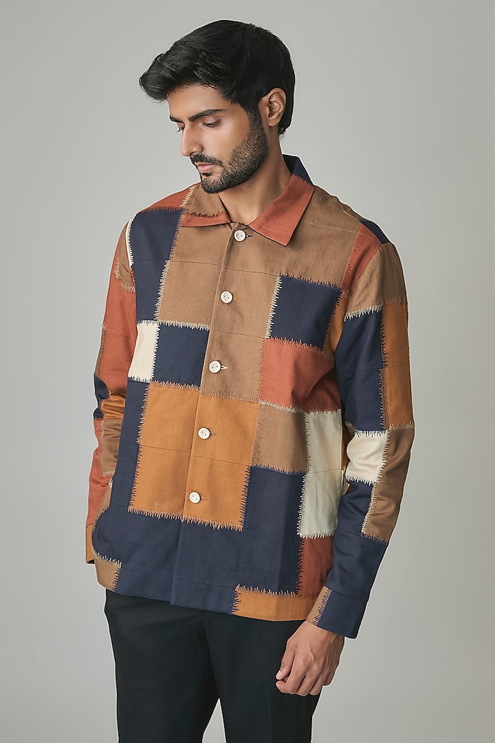 Multi-Colored Handloom Denim Jacket by Countrymade at Pernia's Pop Up Shop
